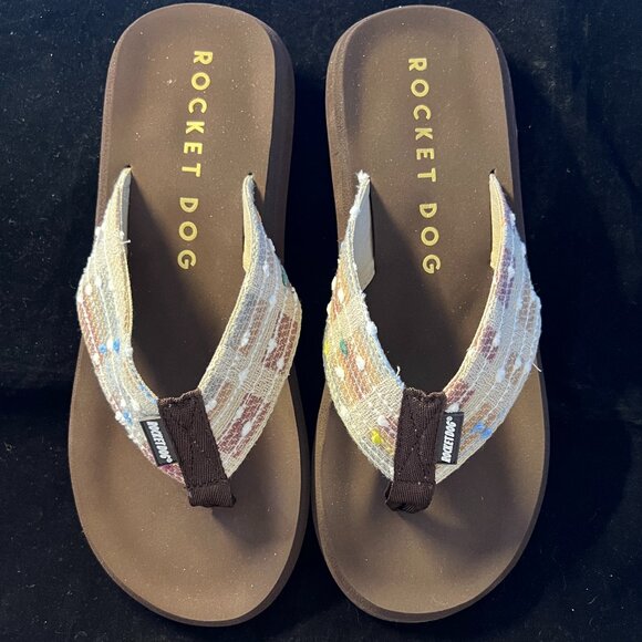 Rocket Dog Spotlight Brown Multi Woven Flip Flop NIB W 11 - Picture 1 of 3